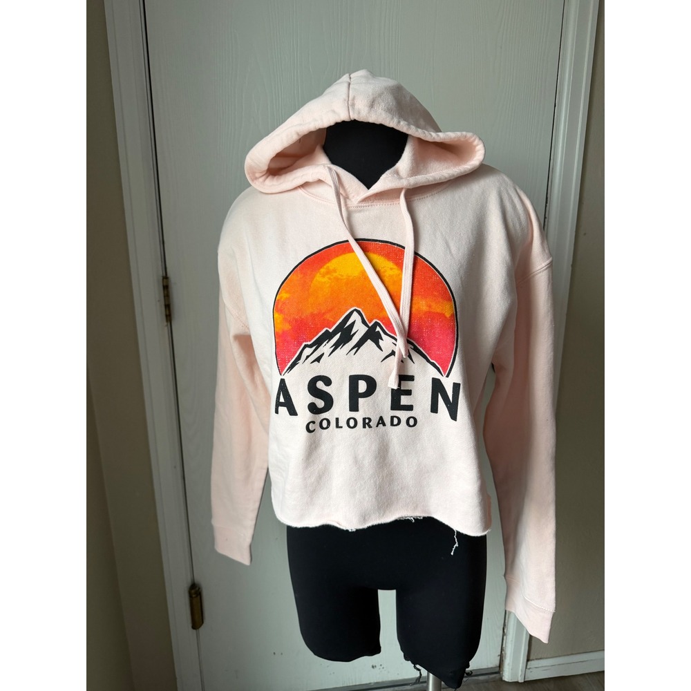 Lane Seven Aspen Colorado Graphic Cropped Hoodie Pink Small LS12000